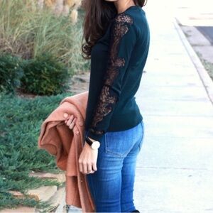 LOFT Deep Teal Sweater with Lace Detail